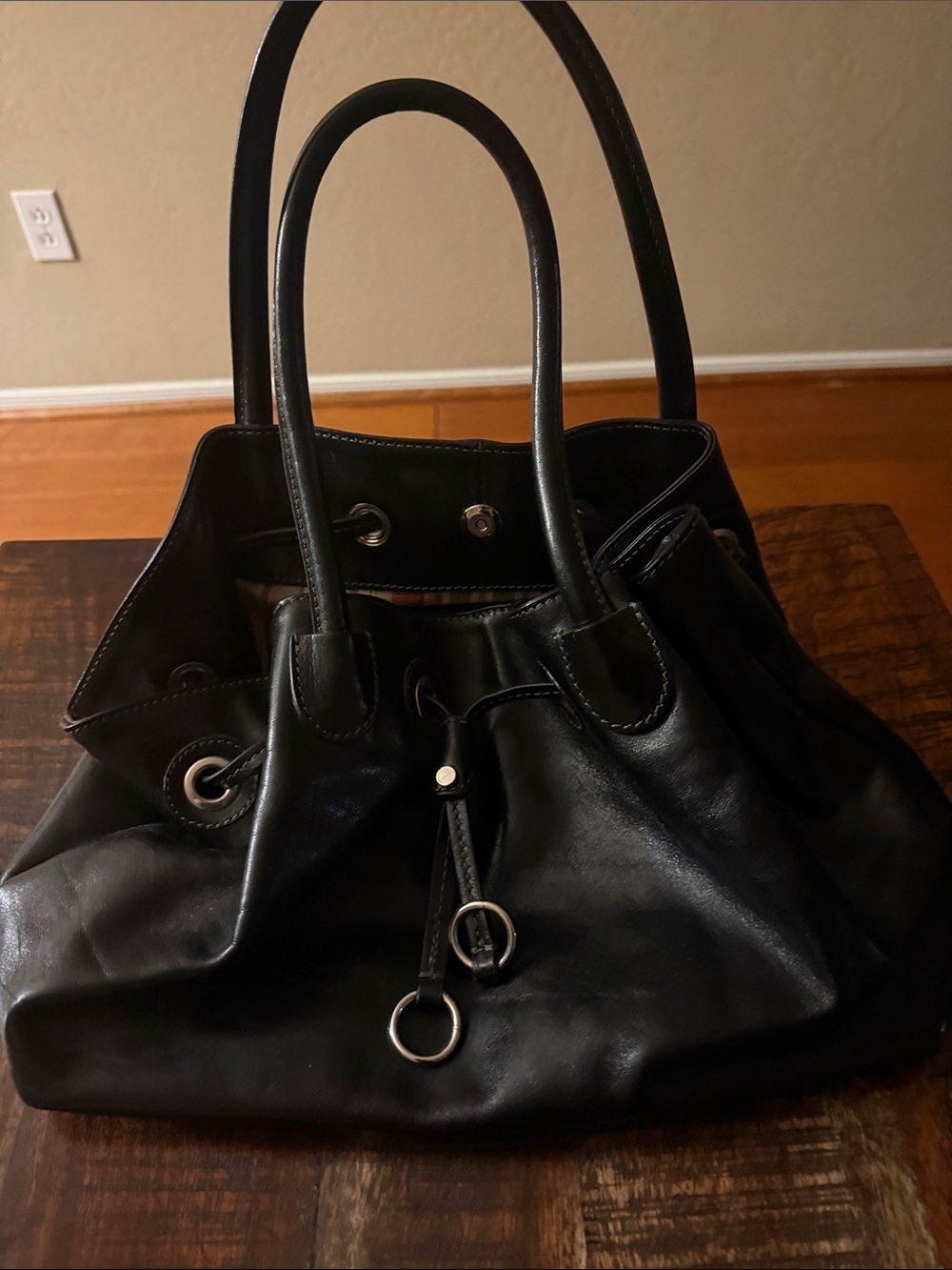Floto Black Genuine Leather Milano Bucket Tote Bag